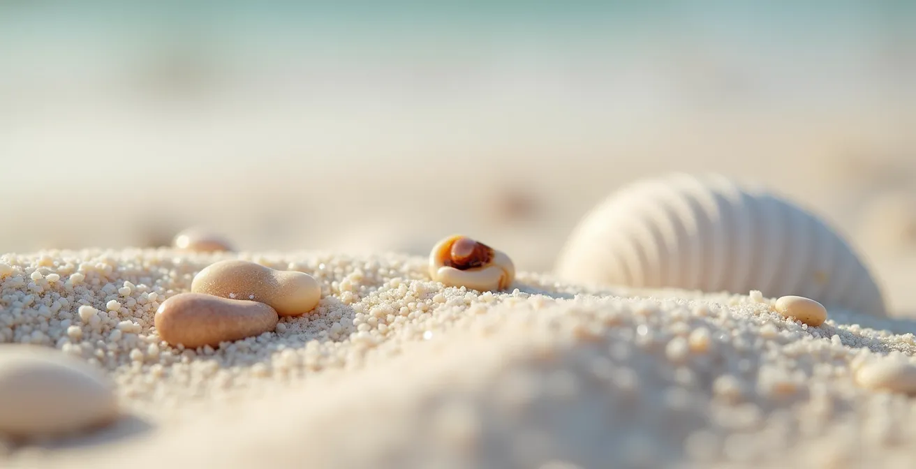 Texture détaillée du sable blanc méditerranéen avec coquillages