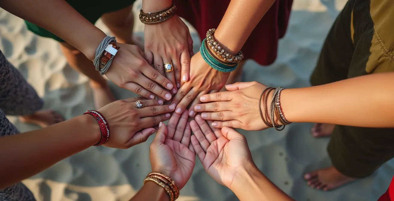 Mains de femmes formant un cercle symbolique d'union