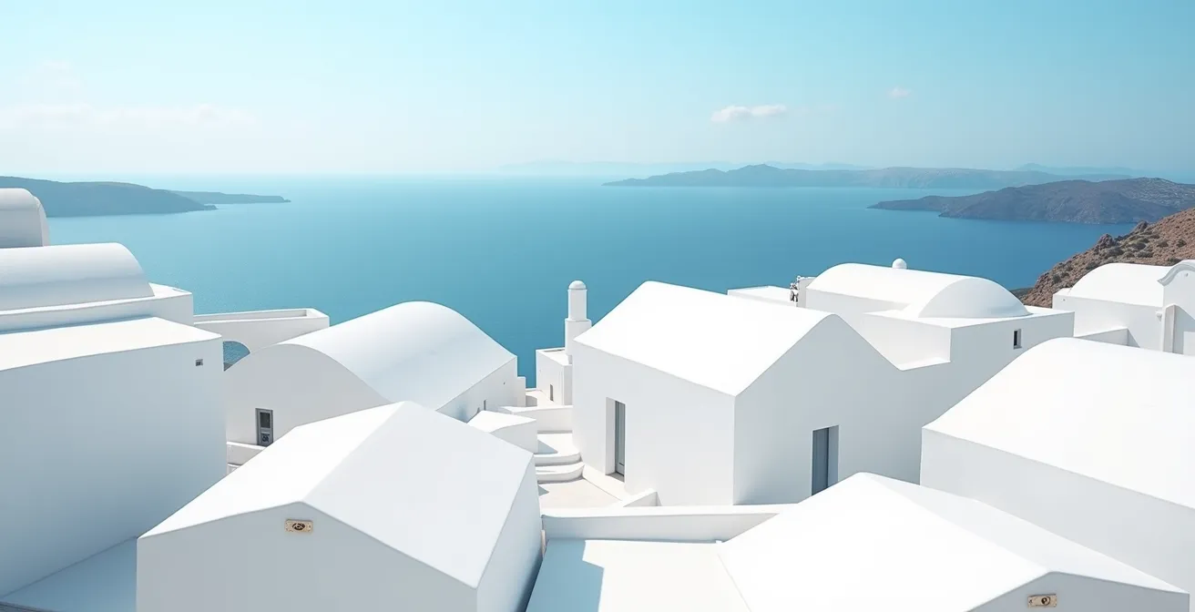 Vue aérienne des toits blancs d'Ibiza avec espace négatif